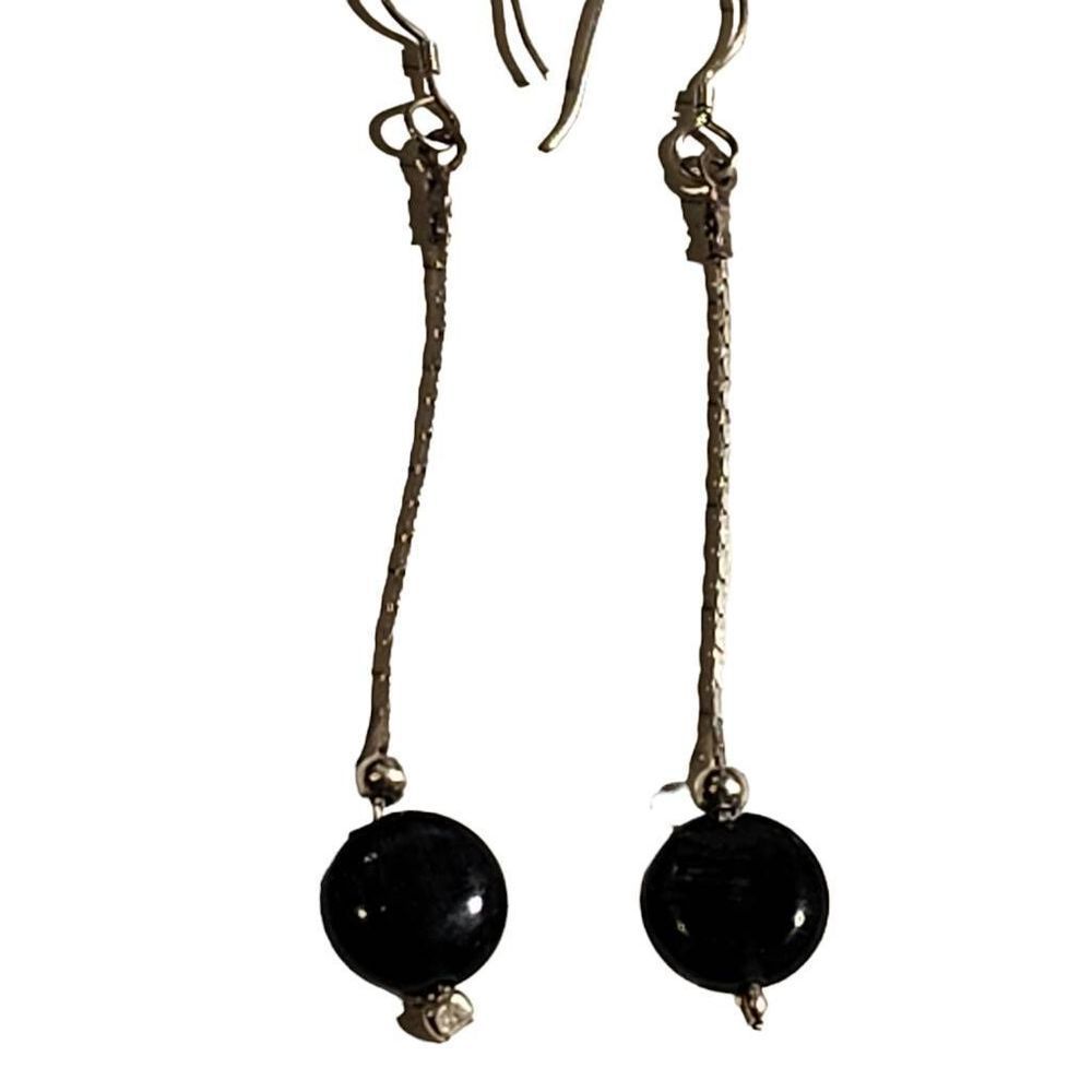 Sterling SilverโWith Black and Silver Natural Stone Earrings